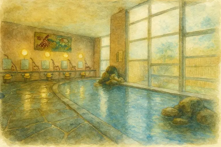 大浴場の水彩スケッチ風イラスト