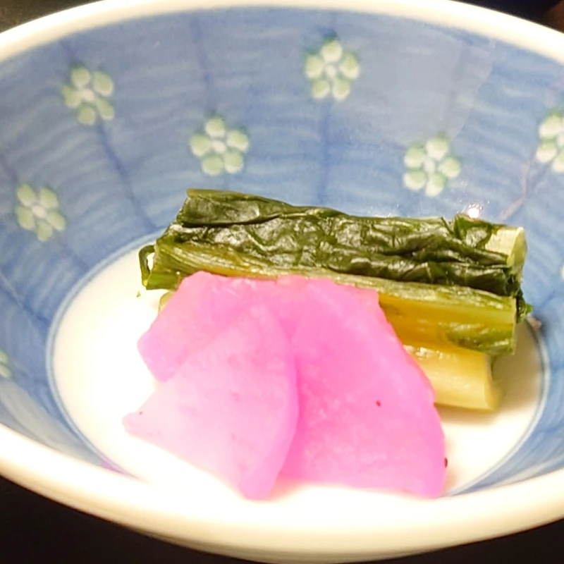 ホテル晴山 夕食 漬物 野沢菜と赤かぶ漬け