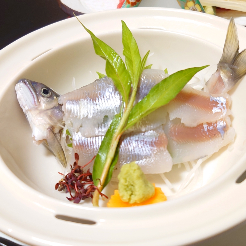 ホテル晴山 夕食の御造り 活鮎の刺身