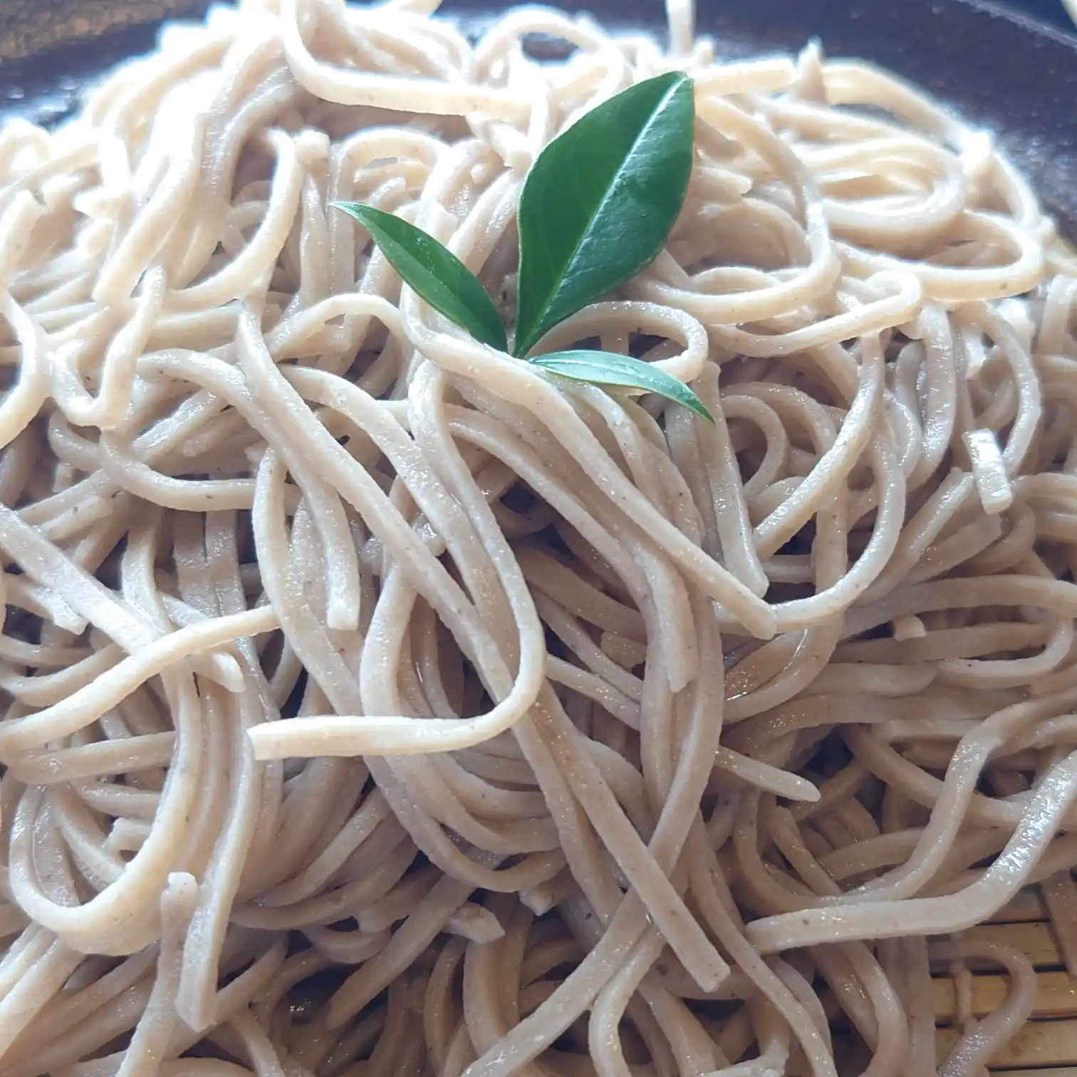 如月|十割そばのアップ 如月の十割そばアップ。艶やかな麺肌と蕎麦の香りが際立つ一枚