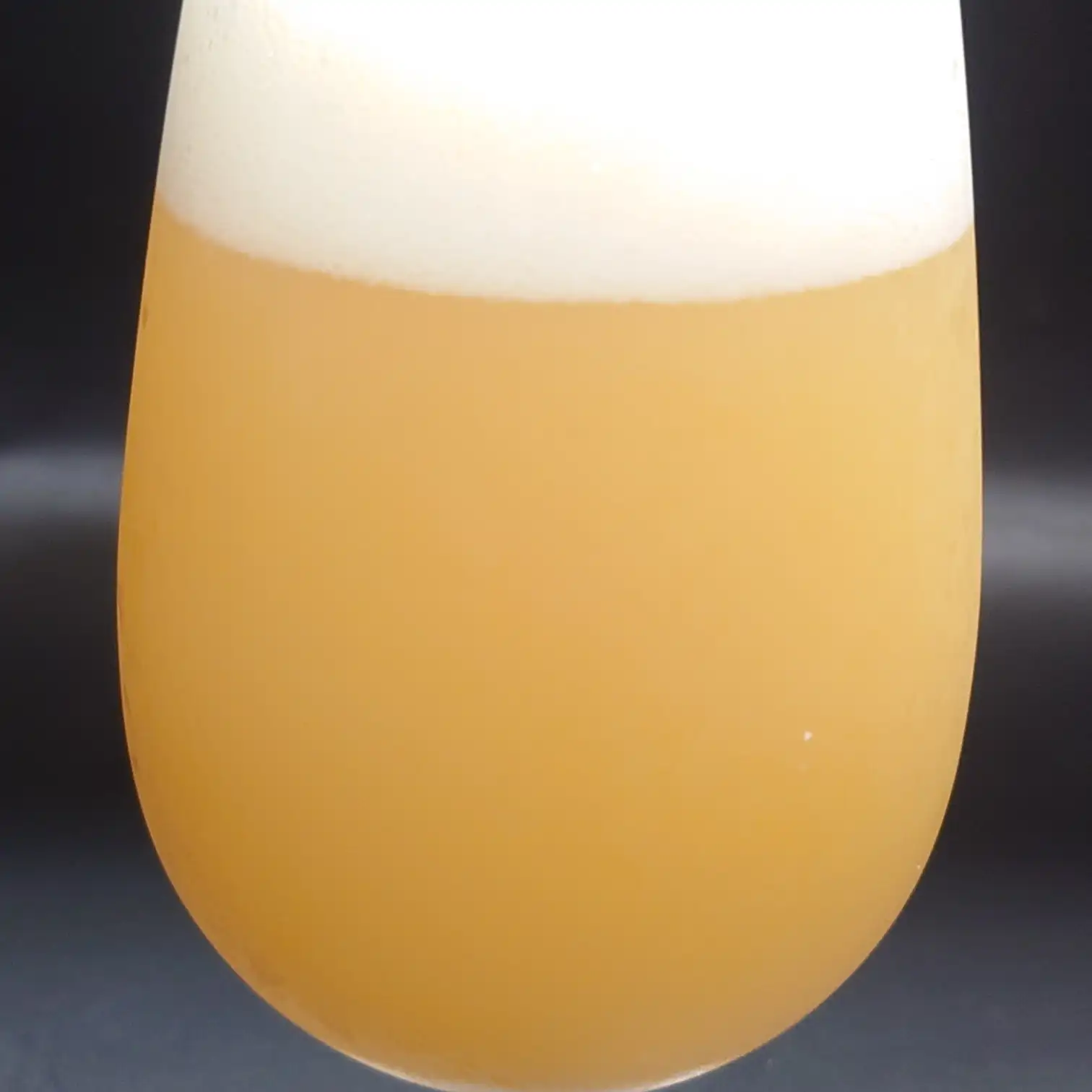 宇宙ブルーイング SUPER HAZY|トロピカルな濁りと泡の質感を捉えた液面クローズアップ 宇宙ブルーイング「SUPER HAZY」液面アップ、濃いオレンジゴールドのにごりとクリーミーな泡が際立つ