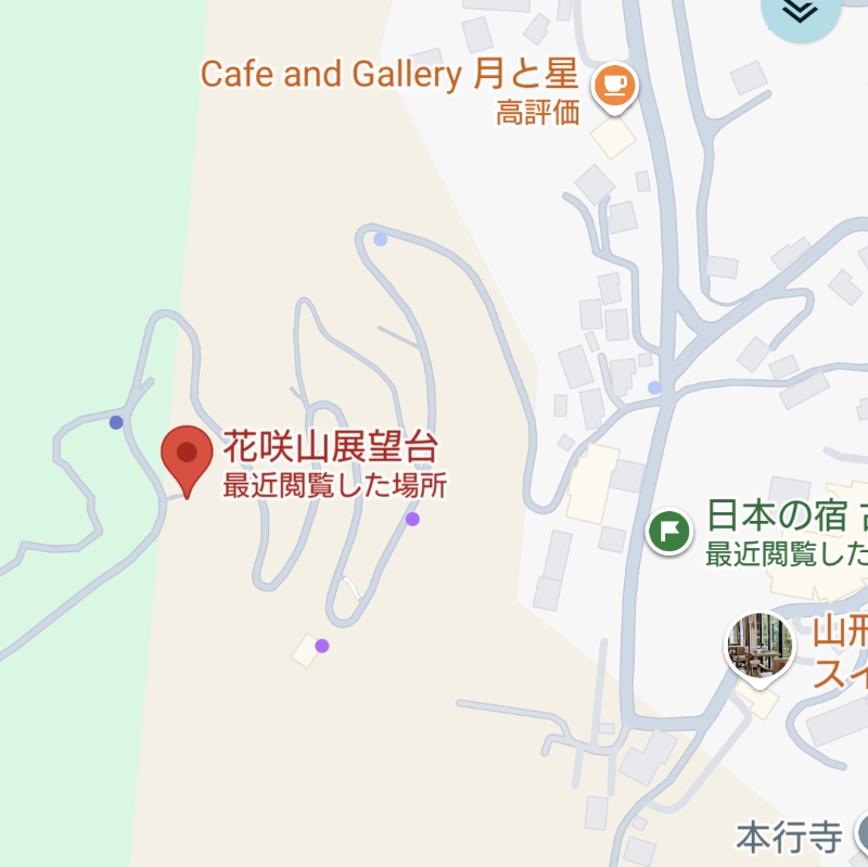日本の宿 古窯から花咲山展望台までの早朝サイクリングルート地図