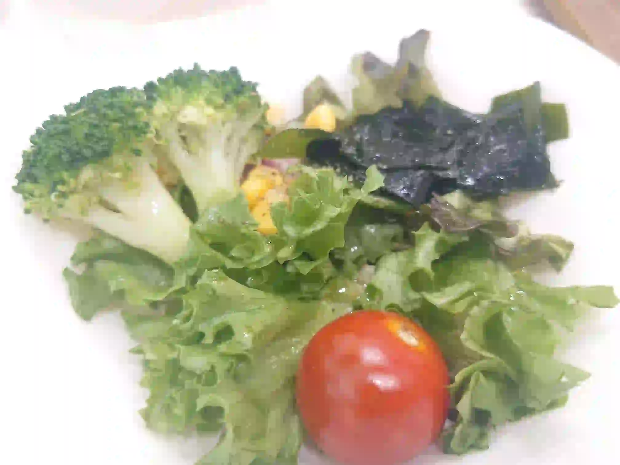 日本の宿 古窯の朝食ビュッフェで選んだ新鮮な野菜のサラダ